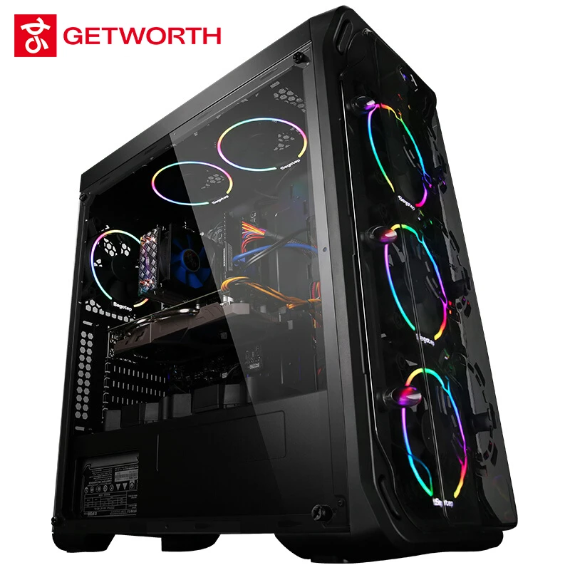 GETWORTH R31 компьютер жидкостного охлаждения Intel I7 Настольный I7 8700K GTX1060 6GB WD 240G SSD 8G ram Win10 5 светодиодный вентилятор водяного охлаждения ПК