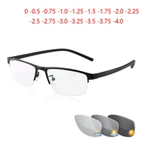 0 0 5 0 75 to 4 half frame photochromism myopia glasses men metal square sun discoloration short sighted eyeglasses women