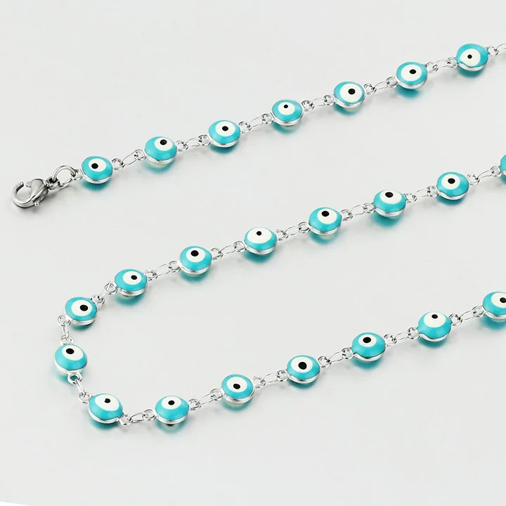 Sky blue color Женский кулон из нержавеющей стали, цепочка, ожерелье, красный цвет, эмаль, бусины от сглаза, ожерелье, турецкие ювелирные изделия для девочек, kolye CN48 - Окраска металла: Sky blue color