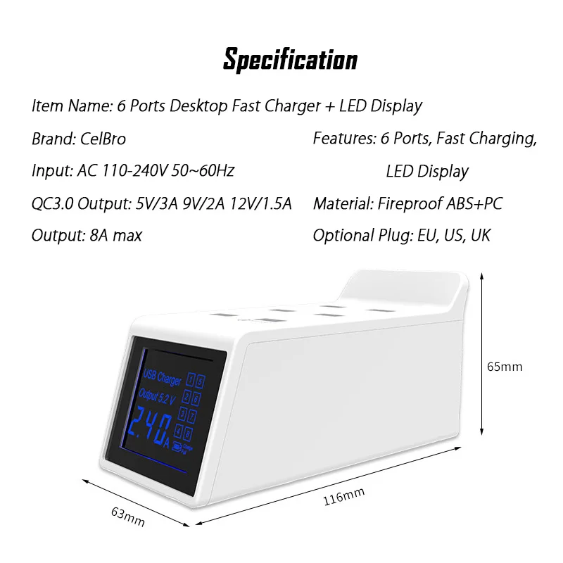 6-портовое настольное USB быстрое зарядное устройство Quick Charge 3 0 мульти для