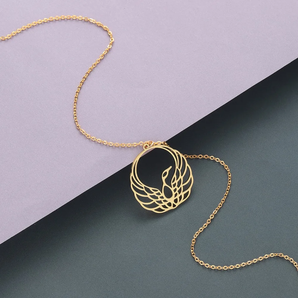 Женское этническое ожерелье с Фениксом модное Золотистое Ожерелье вырезами в