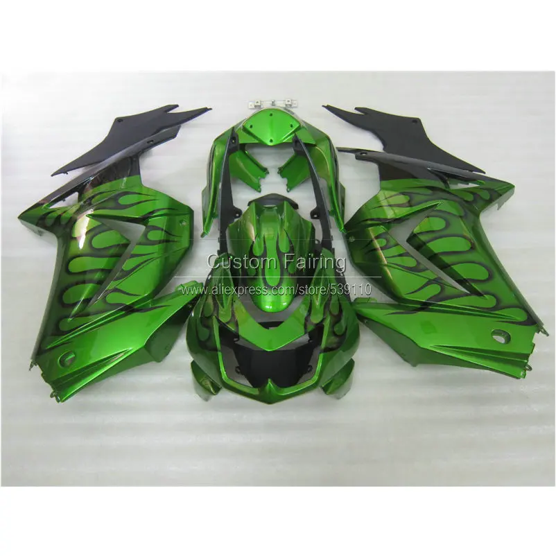 Injection mold Fairing kit for Kawasaki ninja EX250 08 09 10 11 12 13 14 250r 2008-2014 black flames in green new fairings BL28