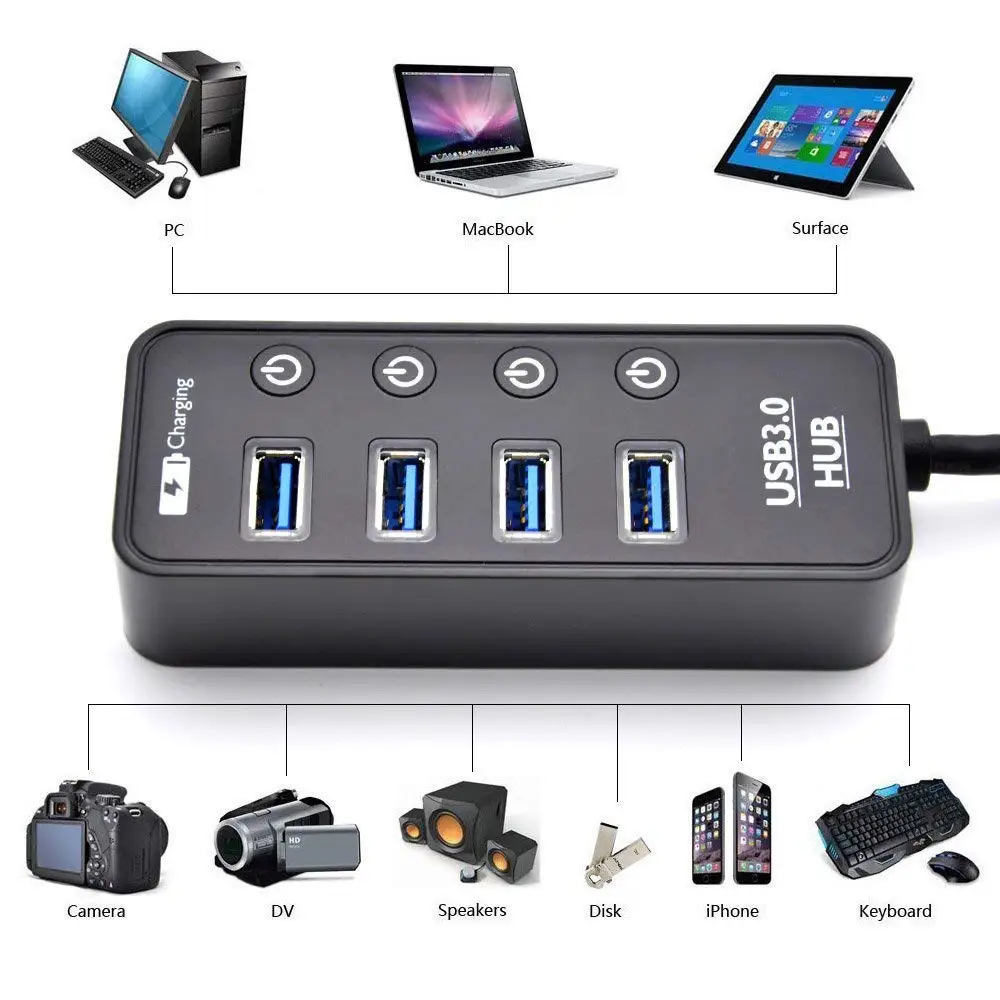 Высокоскоростной 4 портовый концентратор USB 3 0 разветвитель питания ed с 1 портом