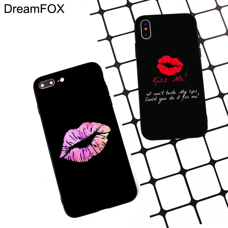 M520 Kiss Me Lips Lipstick Black Soft TPU Silicone Case Cover For Apple iPhone 11 Pro XR XS Max X 8 7 6 6S Plus 5 5S 5G SE |