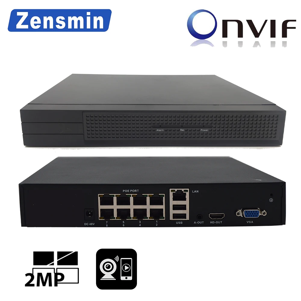 Zensmin H.265 FULL HD 4ch 8ch IP PoE NVR 3.0MP 2.0MP 1.0MP p2p 48V2A VGA HDMI Onvif 1 SATA 6 ТБ USB резервного копирования