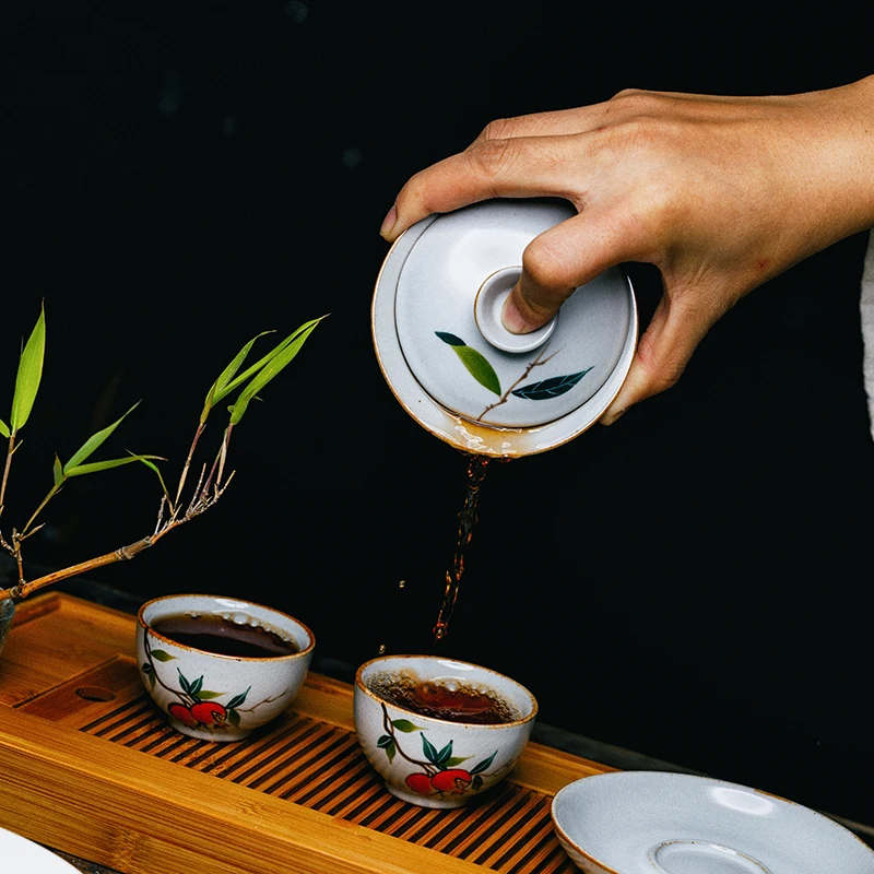 152 мл винтажный глазурь с трещинами ручная роспись фарфор Gaiwan Jingdezhen керамический