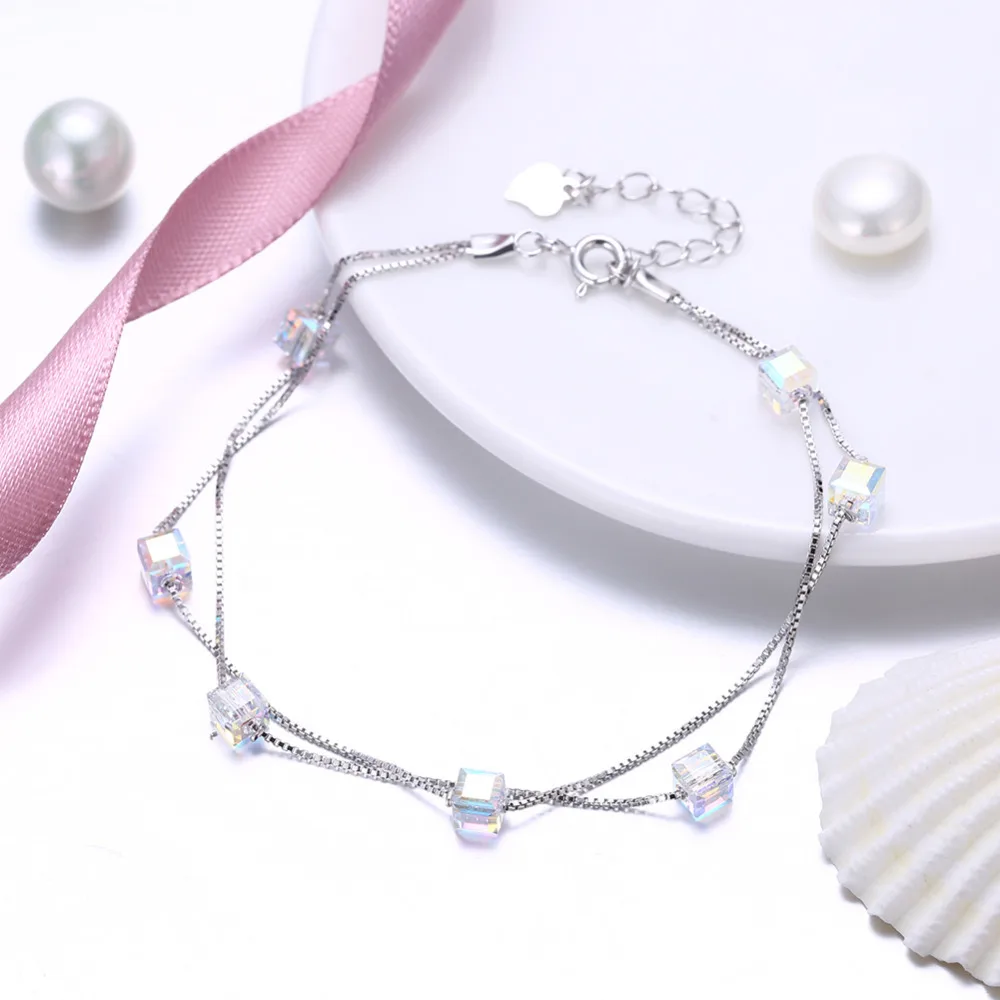 Подлинный Браслет из 100% стерлингового серебра 925 пробы для женщин двойная