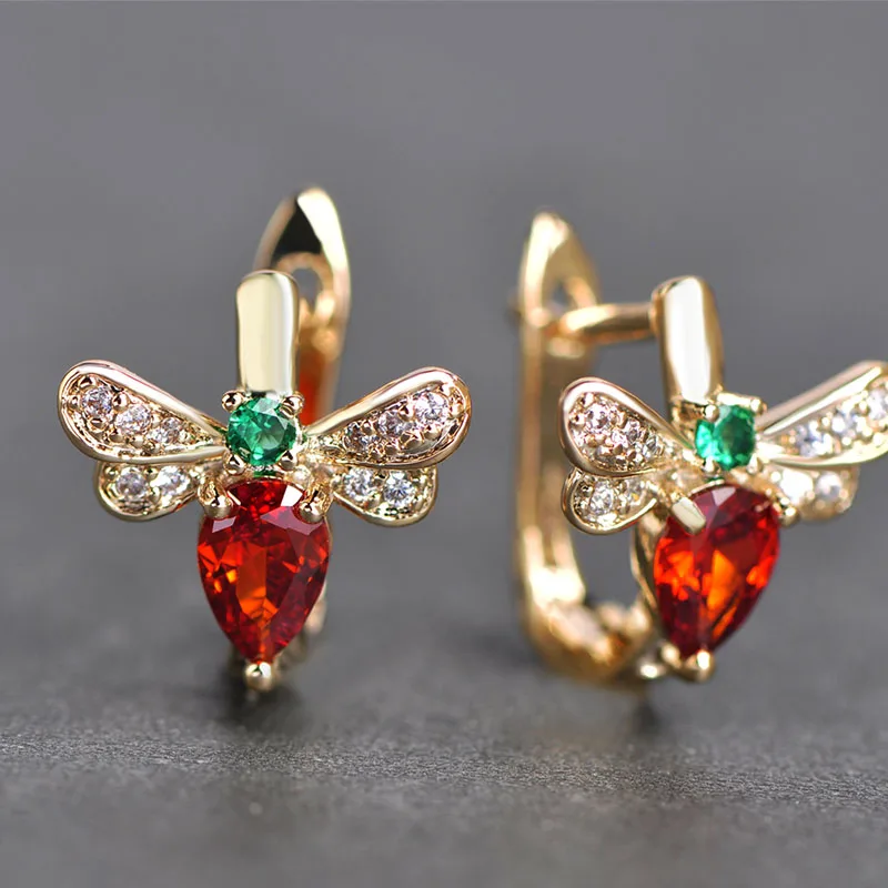 Женские медные серьги гвоздики FUNMOR изящные в виде пчелы с цирконом английское