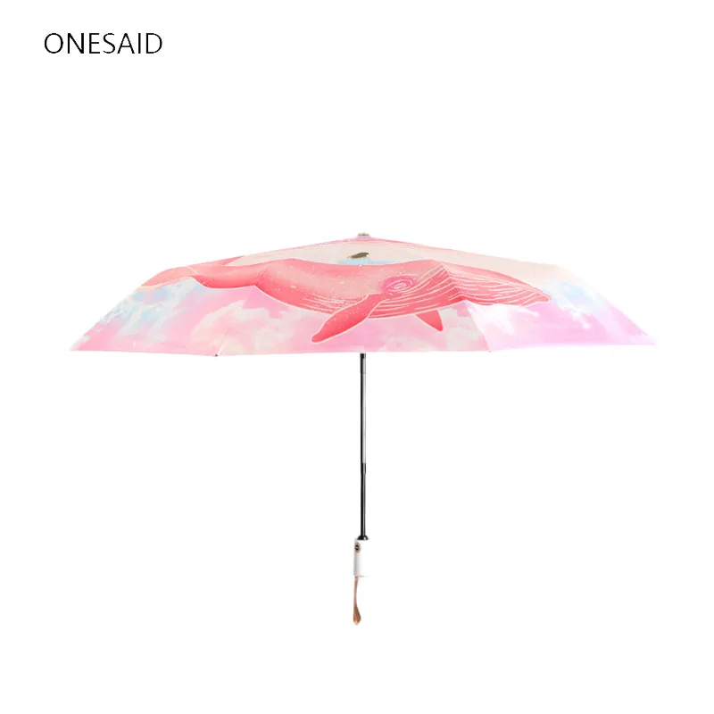 Cute Women Folding Umbrellas Female Animals Print UV Protect Three-Folding Small Black Coating 8K | Дом и сад