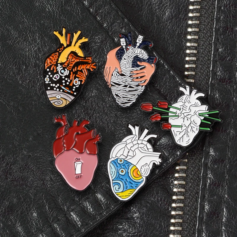 

Anatomy Heart Enamel Pins Van Gogh Starry Night Rose Medical Brooch Heart Pins for Doctors and Nurses Lapel Pin Bags Badge Gifts