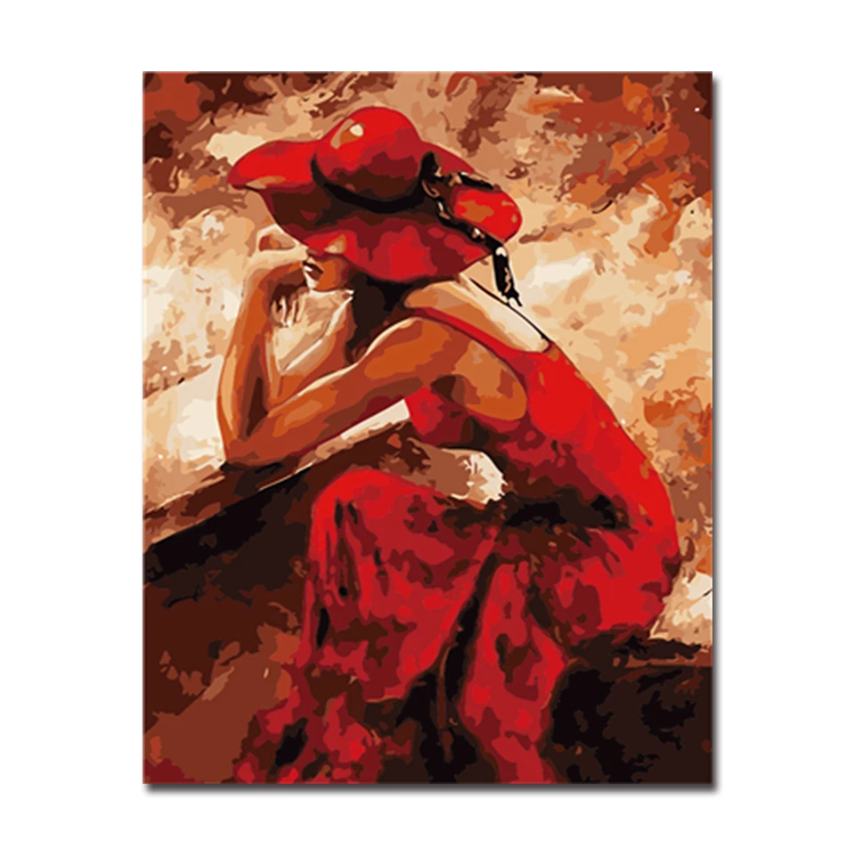 DIY цифровая картина маслом по номерам девушка в красном платье модные настенные