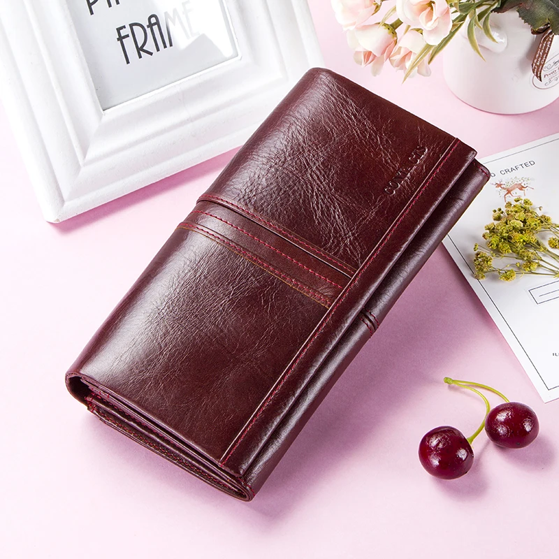 

Contact's Fashion Long Women Wallet Genuine Leather Wallets With Phone Pocket Coin Purse Zipper Clutch For Ladies Card Holdes