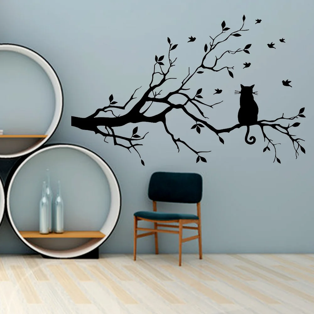 Съемные DIY ПВХ наклейки на стену кошка длинной ветке дерева настенные в виде