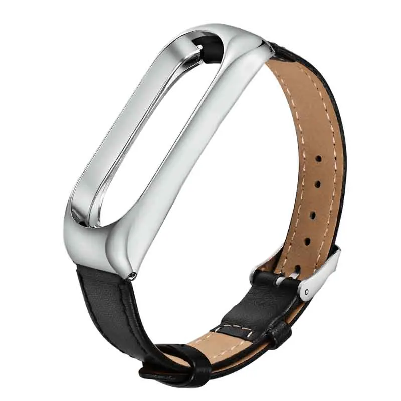 Цветной ремешок из натуральной кожи Pulsera Correa mi band 3 для Xiaomi mi Band 3 mi 3 Smart Bracelet спортивные наручные часы аксессуары - Цвет: Black Silver