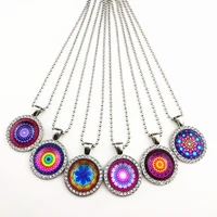 24pcs india wind pendant mandala flower bandanna paisley vintage necklace for women buddhist cultural sweater chain wholesale
