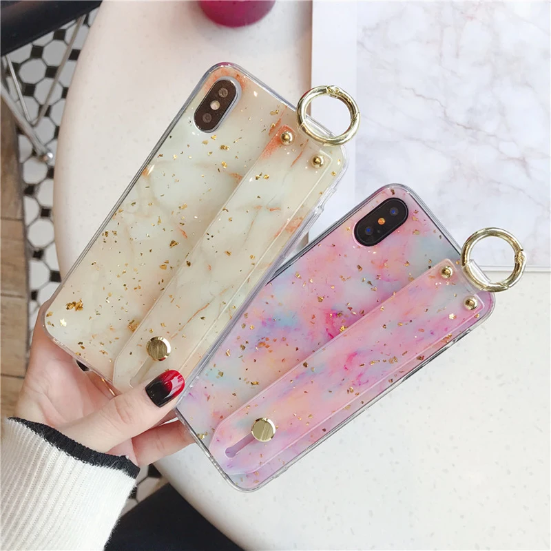 Dream Glitter Gold Marble Case with Wrist Holder for iPhone XS MAX/XR/XS/7 plus/8/6s plus/6 Cases Luxury Silicone Cover |