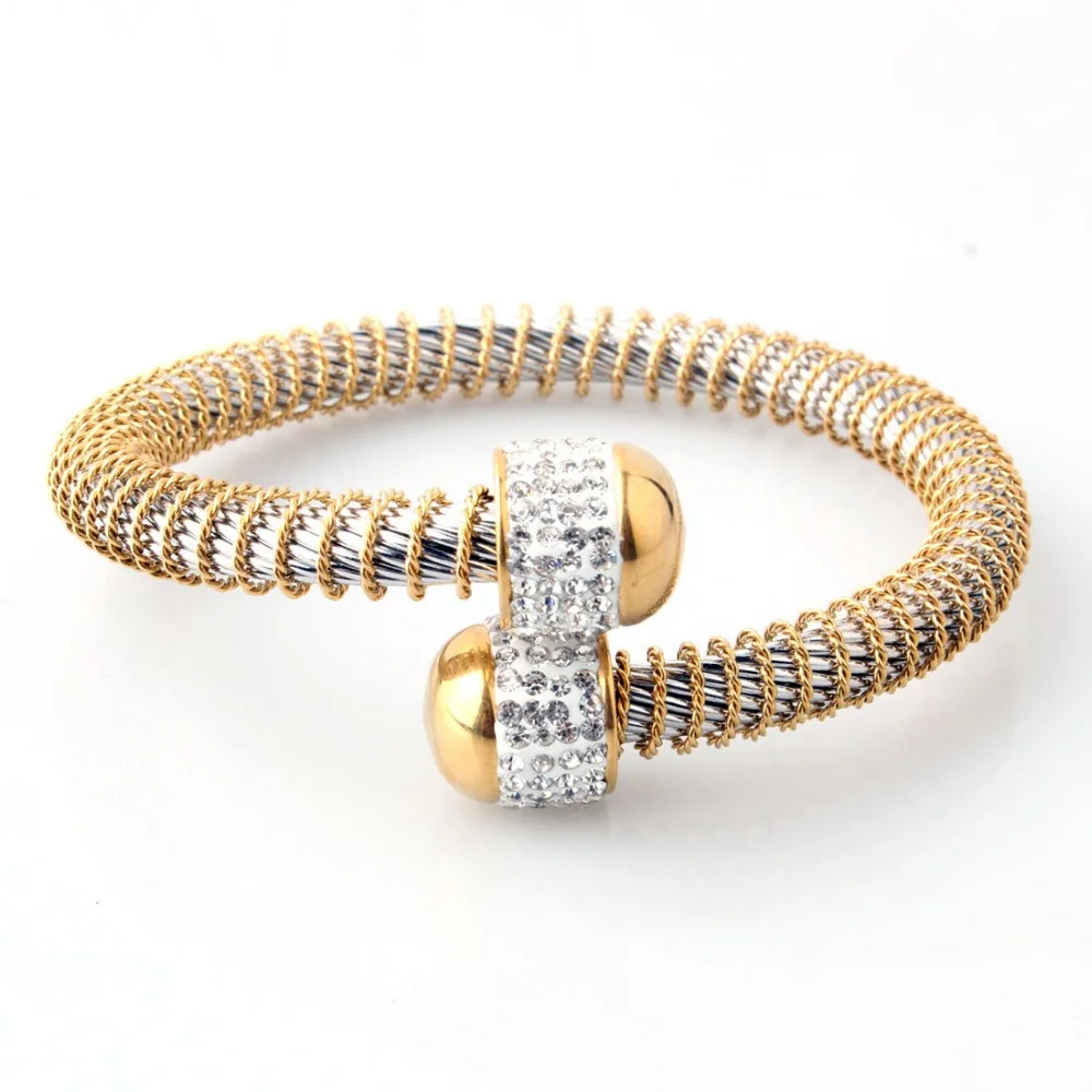 Fashion Rhinestion 316L Stainless Steel Silver Or Gold Wire Twisted Chain Open End Cuff Bangle Mens Womens Bracelet 45G | Украшения и