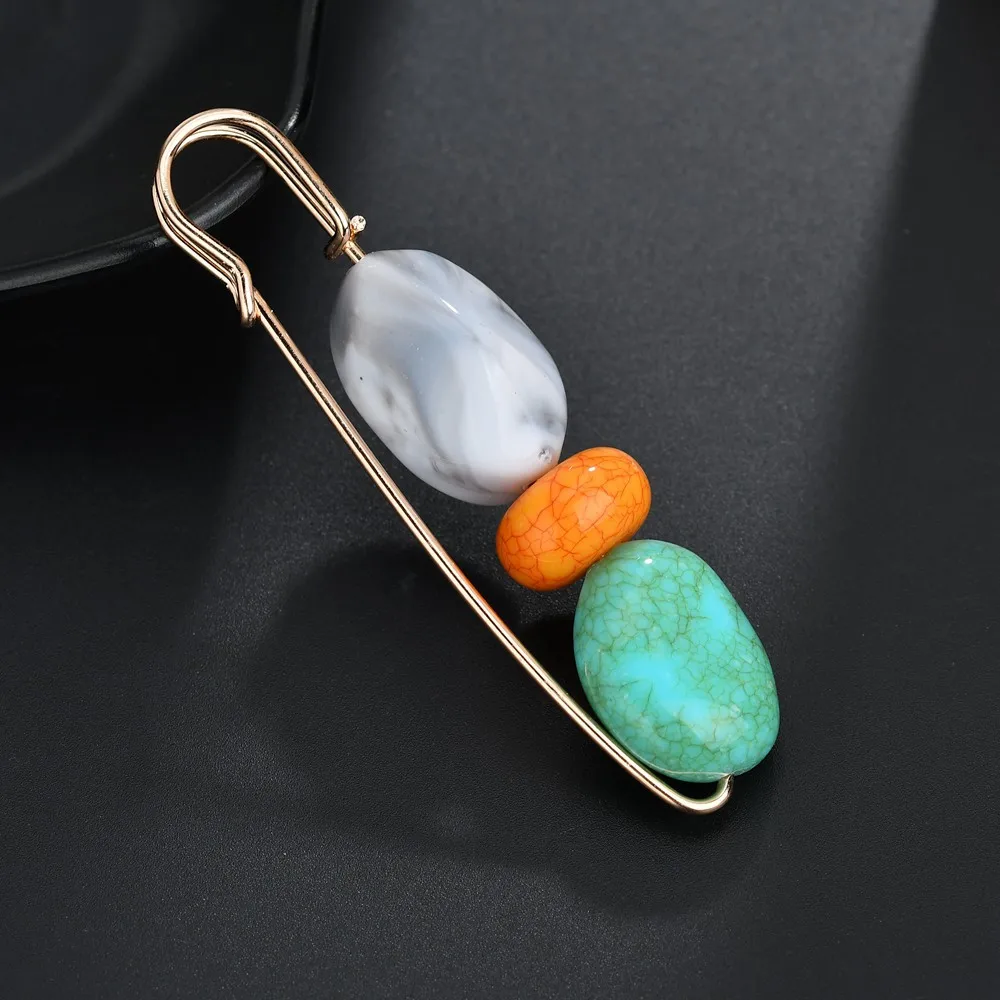 Женские разноцветные каменные бусины брошка с геометрическим узором ювелирное