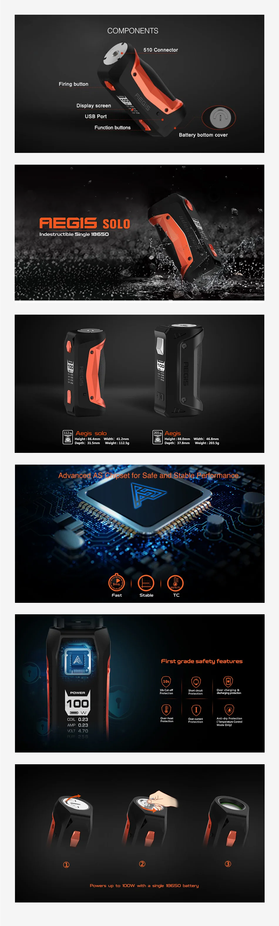 Бесплатный подарок! 100 Вт Geekvape Aegis Solo MOD с новейшим чипсетом электронной сигареты Vape TC Box Mod VS Drag 2/lux Mod
