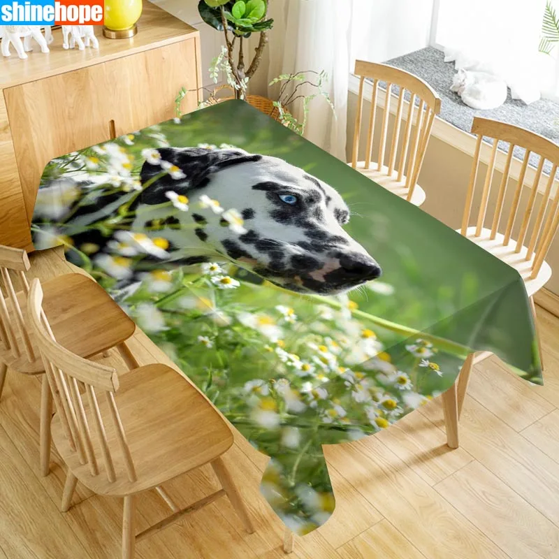 Custom Christmas Dalmatian Dog Table Cloth Oxford Print Rectangular Waterproof Oilproof Animals Cover Wedding Tablecloth | Дом и сад