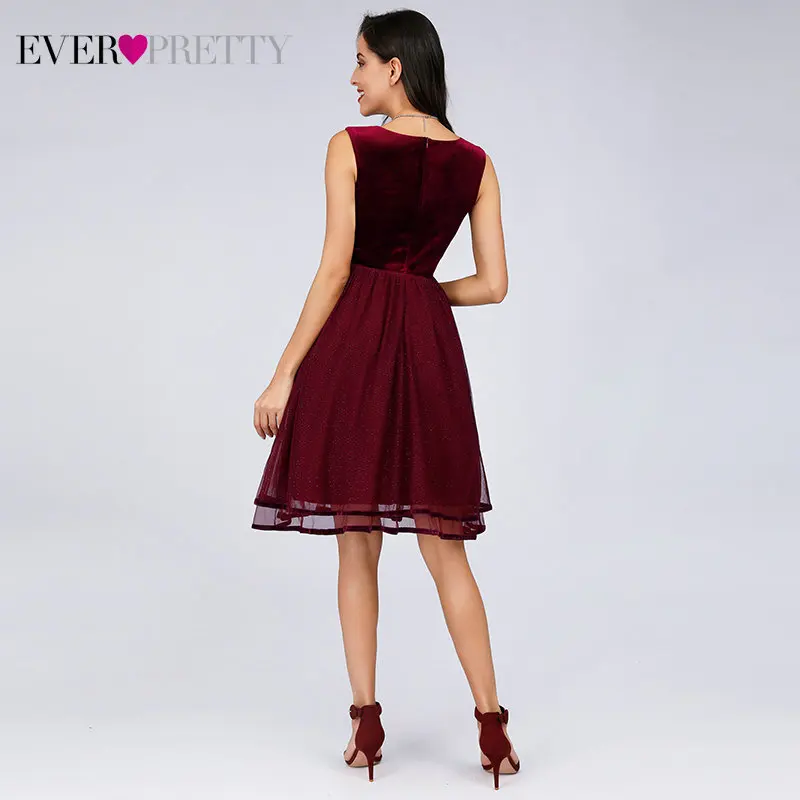 Блестящие бордовые коктейльные платья Ever Pretty EZ03074 женское сексуальное Шифоновое Платье трапециевидного силуэта с v-образным вырезом без рукавов