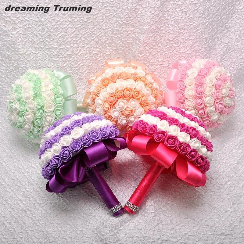 Свадебный букет невесты брошь из хрустального атласа искусственный цветок роза