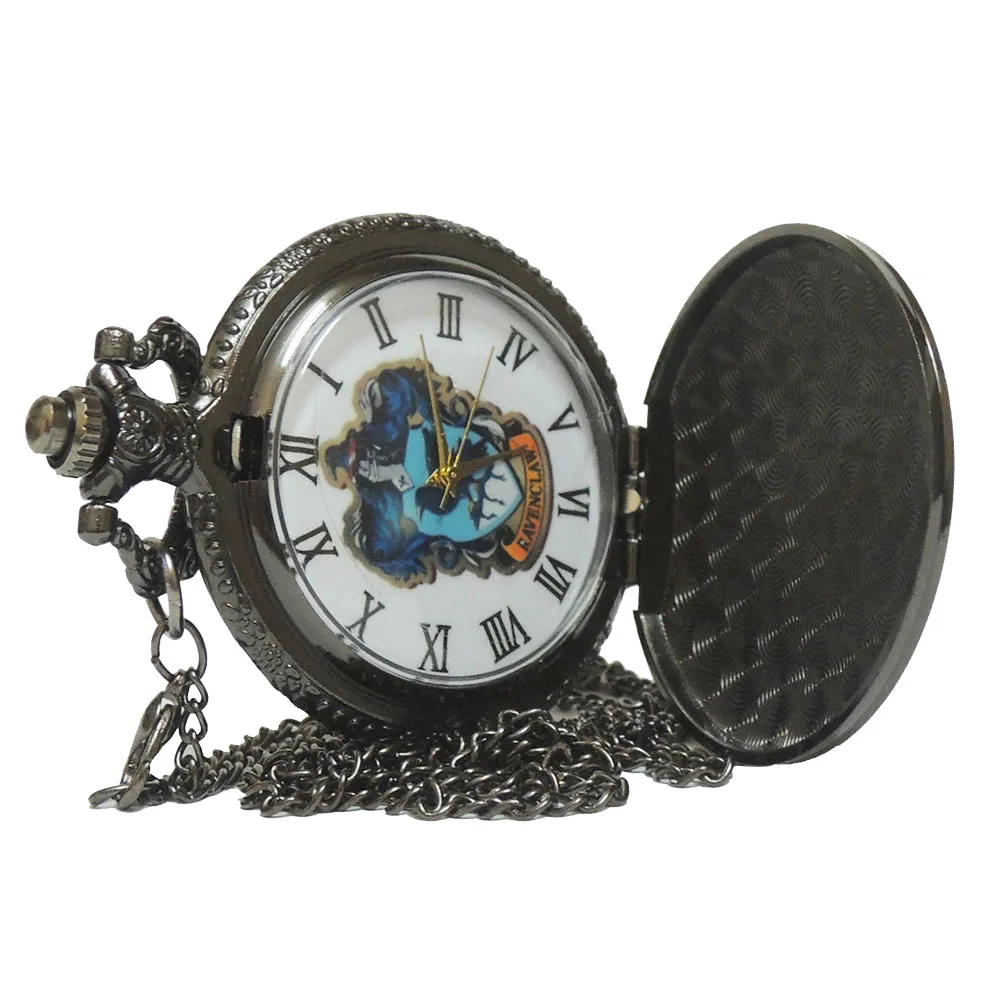 Ретро цветной циферблат Гарри Поттера Хогвартс колледж Ravenclaw кварцевые карманные часы аналоговый кулон ожерелье Мужские Женские часы цепь