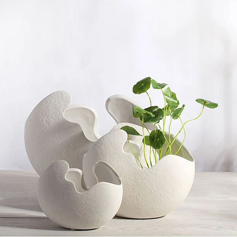 Цветочные горшки плантаторов металла горшок Европейский стиль белое яйцо формы