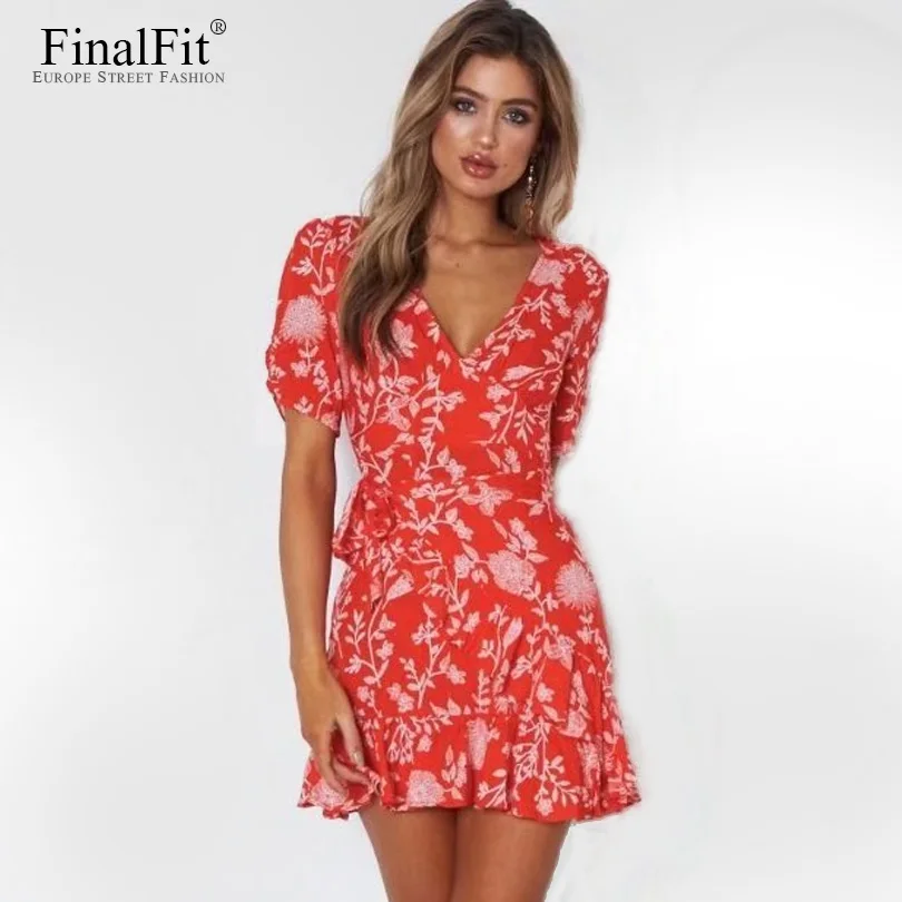 Искусственная Обёрточная бумага летнее платье район V шеи Цветочный принт