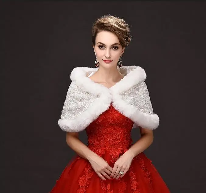 Люкс для Белого Кружева Куртка Coprispalle Pelliccia Мыса Де Mariée Искусственного Меха Shrug