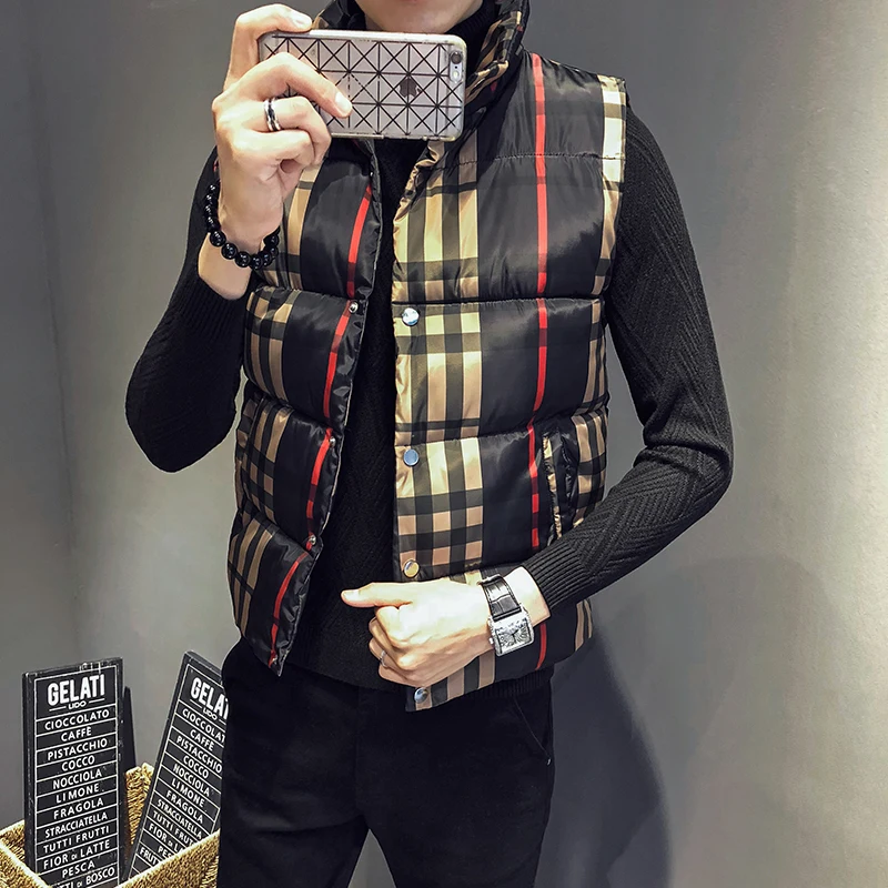 Плед зимние куртки мужские зима толстый жилет Куртки без рукавов Slim Fit Стенд