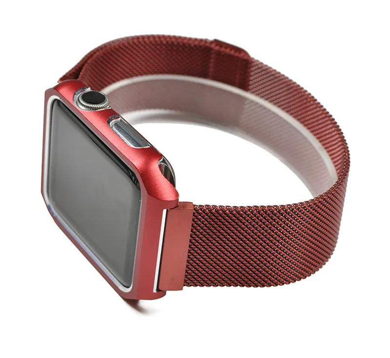 40 мм 44 мм магнитный Миланский ремешок для Apple Watch 38 мм 42 мм металлический браслет из нержавеющей стали для iWatch 1 2 3 4 - Цвет ремешка: Red with Frame