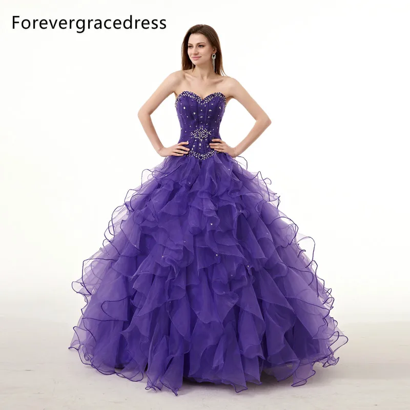 

Forevergracedress Реалистичные Фотографии Великолепный фиолетовый цвет Quinceanera платье Новинка оборками из бисера официальная Вечеринка платье плюс Размеры
