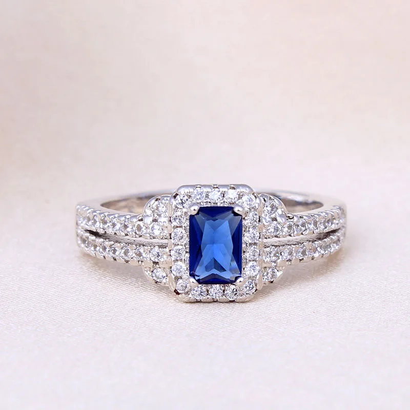 

Luxury Fashion Jewelry ring AAAAA Cubic Zirconia blue whiter silver color rings Engagement Wedding Ring for women