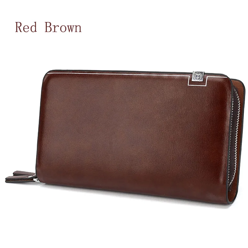 Red brown FEIDIKABOLO, мужские кошельки, кожаный мужской кошелек, Мужской Длинный кошелек на двойной молнии, Monederos, клатч, мужские удобные сумки, Carteiras Billeteras - Цвет: Red brown