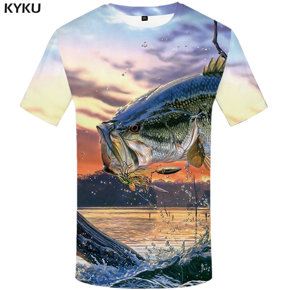 KYKU Fish Мужская 3D футболка, хип-хоп футболка, рыбак, тропический принт, футболка, Забавные футболки, летние, Fishinger Animal, мужская одежда