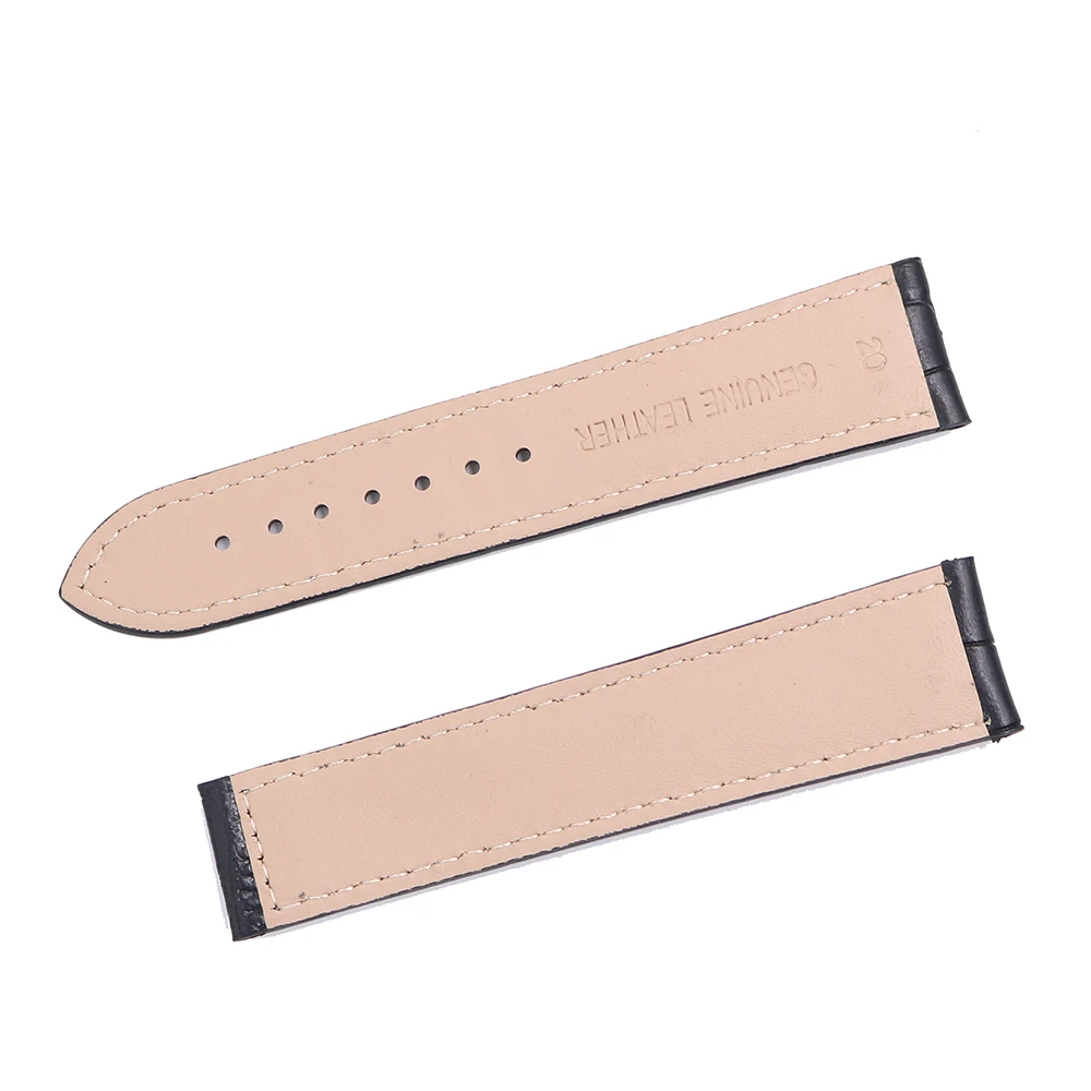 Rolamy 20 22mm Wholesale Black With white Stitches High Quality Genuine Leather Replacement Watch Band Strap Belt For Omega