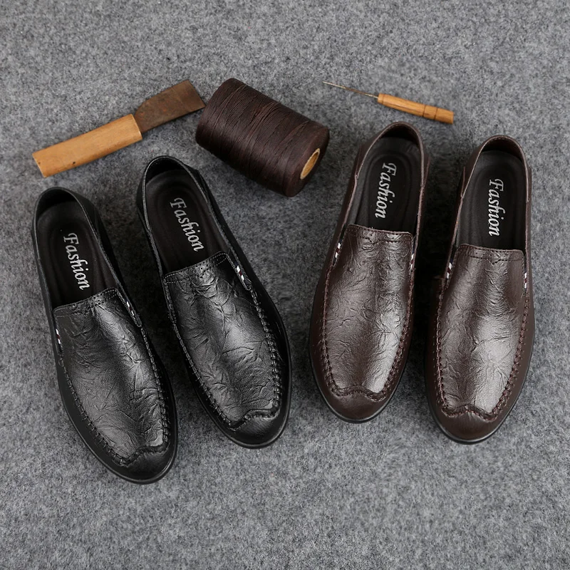 men Moccasins shoes outdoor Loafers Casual Genuine Leather Driving Shoes flats Slip On Boat For Man big size 47 | Обувь