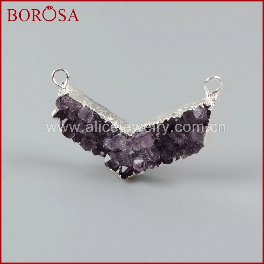 BOROSA 5 шт. серебряный цвет V Форма натуральный фиолетовый кристалл Друза