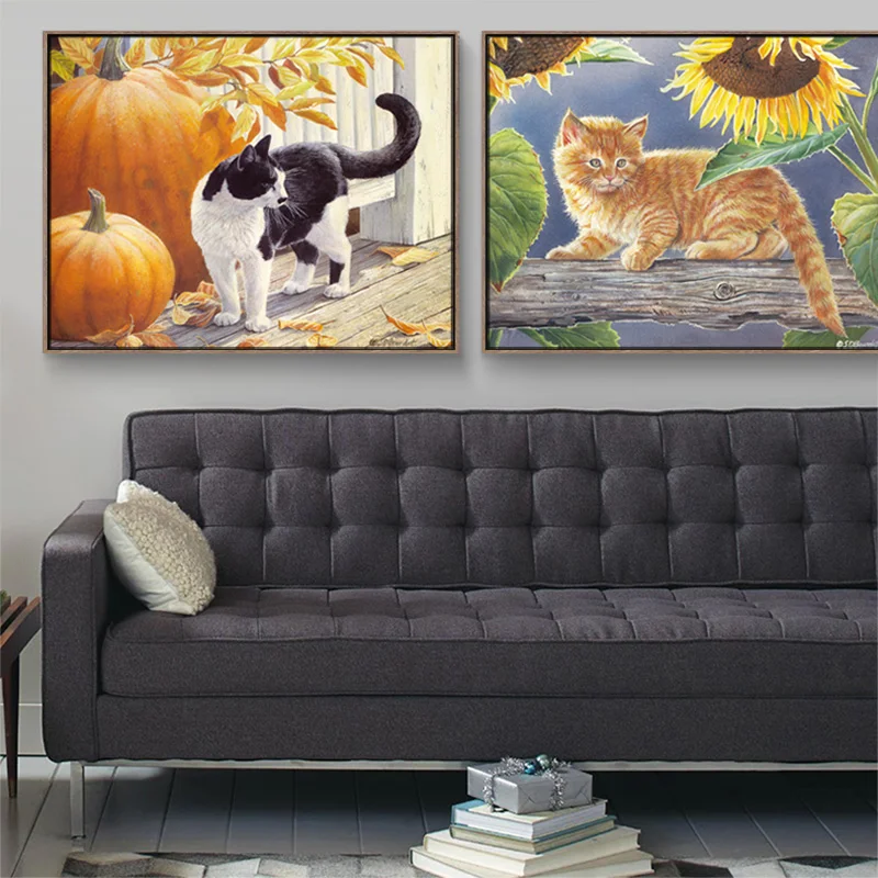 Рисунок Hello Kitty холст картины черный белый цвет Cat масло рисунок Защита от солнца с