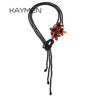 fashion luxury unique style crystals beads and natural stone flowers long chains strands pendant necklace for women charms
