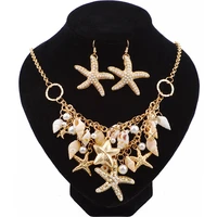 best selling starfish jewellery sets charms imitation pearl shell necklace earrings boho gold color bracelet beach jewelry set