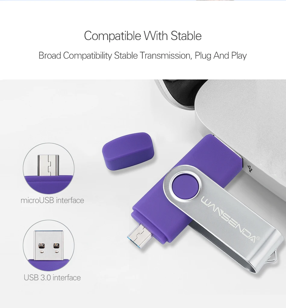 Флеш-накопитель Wansenda D103 OTG USB 256 ГБ 128 Гб 64 ГБ 32 ГБ 16 ГБ 8 ГБ флеш-накопитель USB 3,0 Флешка для Android/PC