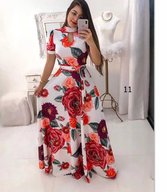 Модное женское богемное Длинное Макси платье Vestidos, винтажное пляжное летнее платье в горошек с цветочным принтом, вечерние пляжные сарафаны Robe Femme - Цвет: Красный