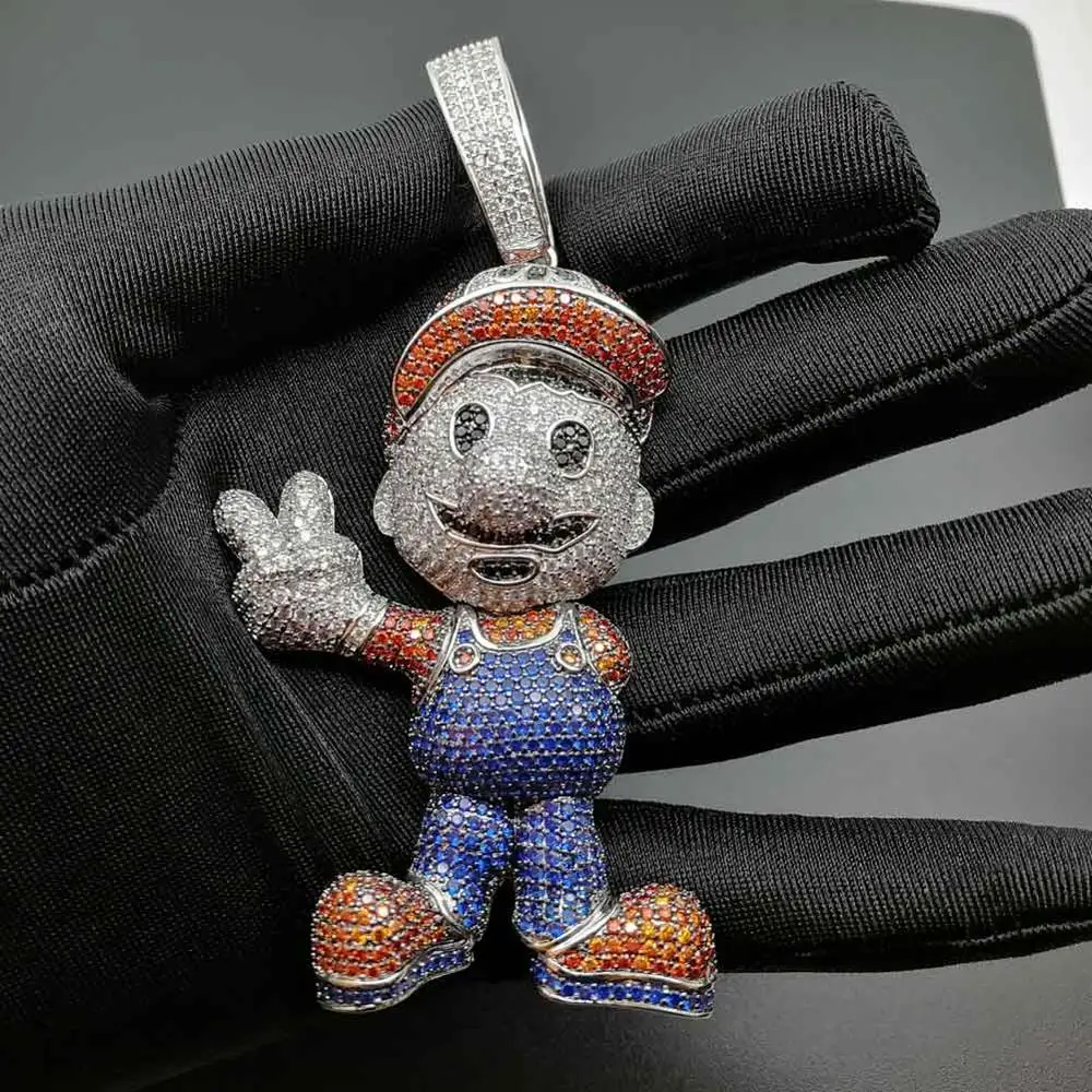 Silver Color Большой размер высокое качество латунь CZ камни мультфильм игра кулон хип хоп ожерелье ювелирные изделия Bling Iced Out CN043 - Окраска металла: Silver Color