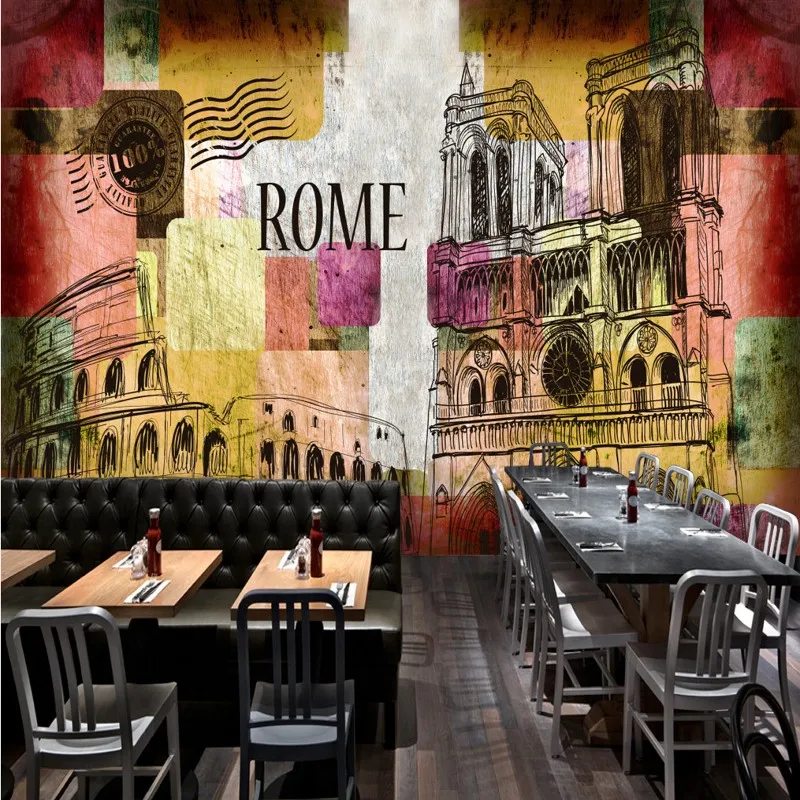 

Custom 3d mural European retro graffiti tourist attractions bar KTV background murals decoration custom wallpaper
