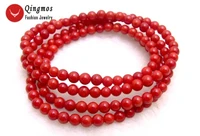 qingmos natural coral bracelet for women with 5 6mm round red coral long necklace bracelet fine jewelry 30 colar femme bra298