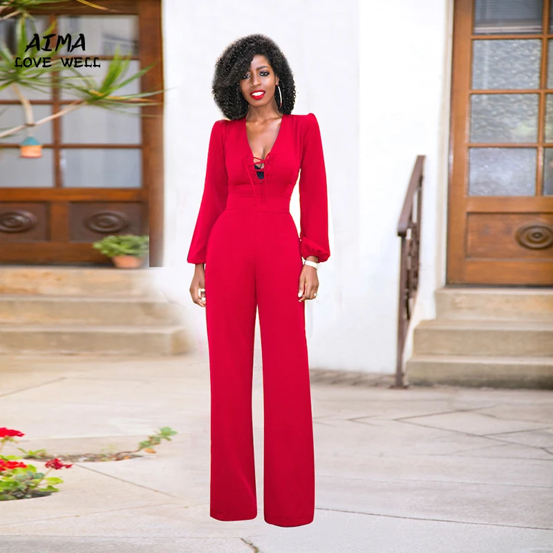 Осень 2017 г. с длинными рукавами комбинезон Твердые ярко красный женские