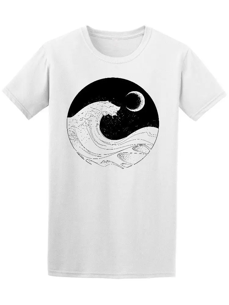 Новая популярная мужская футболка Wave At Moon Night|Мужские футболки| |