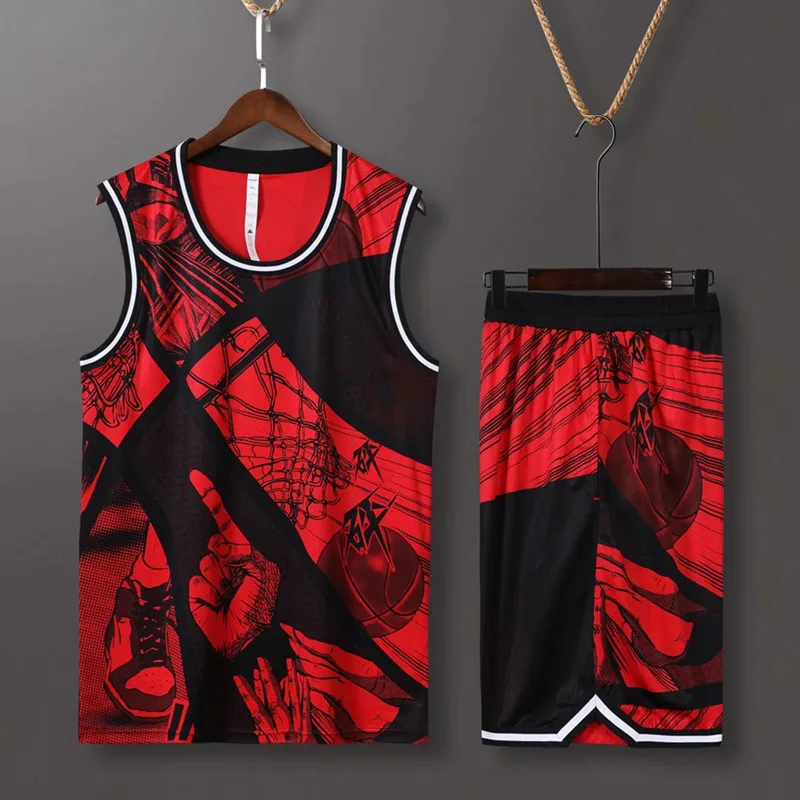 8902 red set Мужские баскетбольные майки, Униформа, спортивный комплект, одежда, женский баскетбольный трикотажный комплект, рубашки, шорты, костюм, на заказ, с именем логотипа - Цвет: 8902 red set